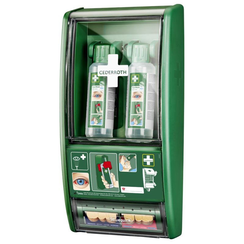 CEDERROTH oogdouche-station met pleisterdispenser, 2×500 ml, 290×120×560 mm